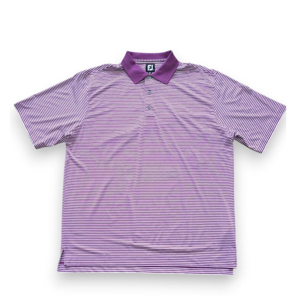 FootJoy FJ Men’s Golf Polo Shirt XL Purple Horizontal Stripes Performance Polo